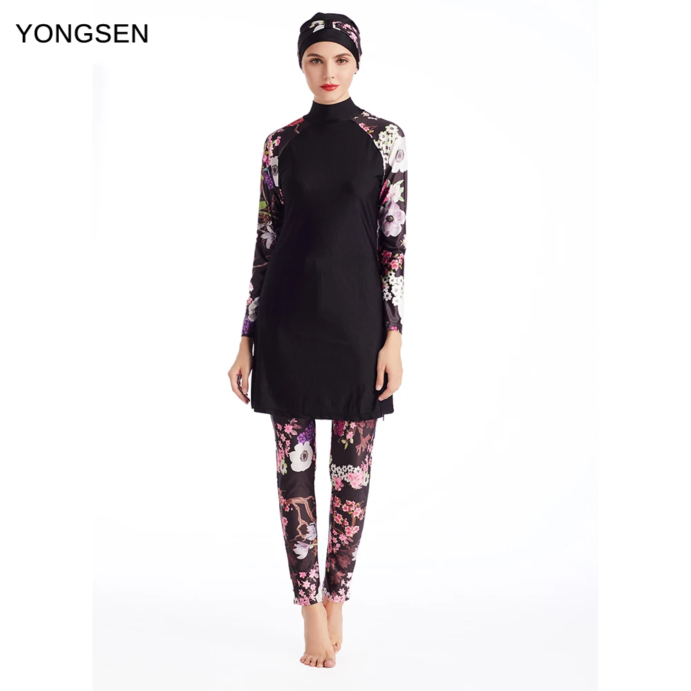 YONGSEN-이슬람 수영복 수영복, 이슬람 수영, 여성, 적당한 커버리지, 히잡 플러스 사이즈 비치 수영복, 아라비안 부르키니