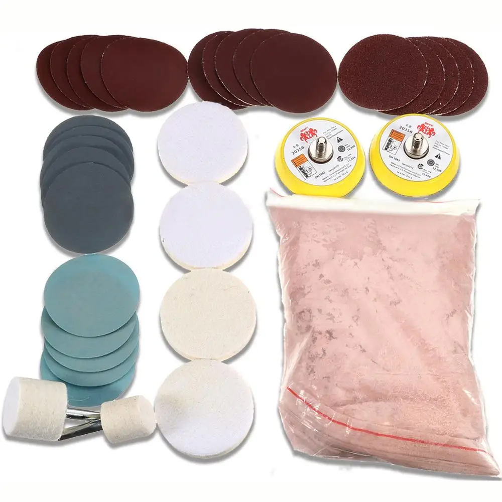 34pcs/Set Deep Scratch Remove Glass Polishing Kit 8 Oxide Cerium Sanding Disc Wool Polishing Pad For Windscreen Windows