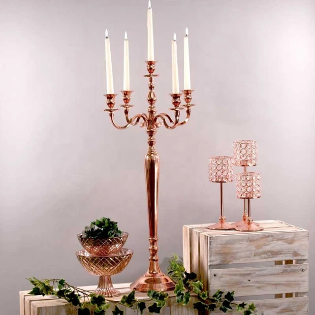 12pcs)Tall Crystal Votive Candle Holder Rose Gold Wedding Candelabra Chandelier Centerpiece yudao1707