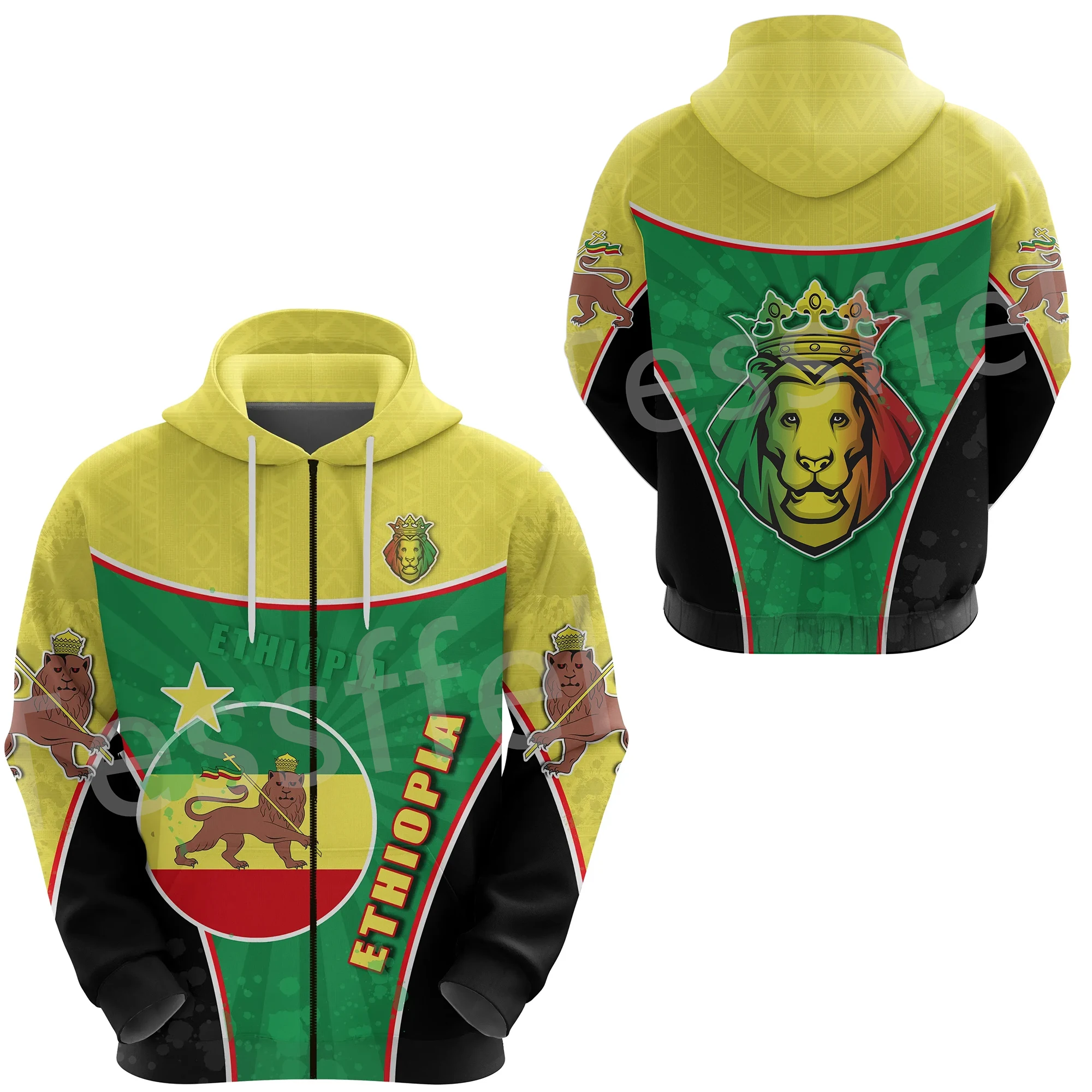 Tessffel Ethiopia County Flag Reggae Africa Native Tribe Lion Retro Harajuku Tracksuit 3DPrint Men/Women Funny Casual Hoodies Y2