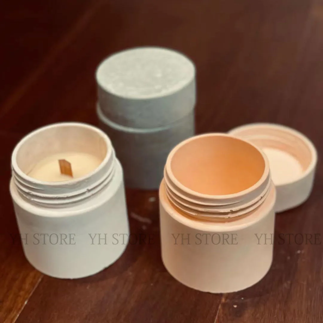 Candle Jar Mold Cement Vessel Mold with Lid Concrete Cement Mold For Candle Jewelry Container Resin Box Mold Plaster Bottle Mold