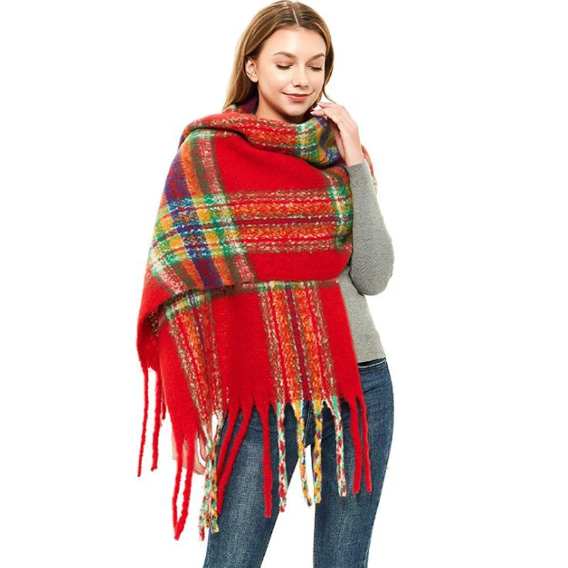 2020 NEW Autumn Winter Thick Women scarf Plaid Shawls warm Loop Yarn scarves Tassel shawls Luxury neck Bandana Pashmina