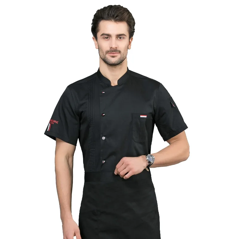 Uniforme de Chef cuisinier à manches courtes, uniforme de Chef unisexe, vêtements de travail pour la cuisine d'hôtel, uniforme de Restaurant, chemise de travail