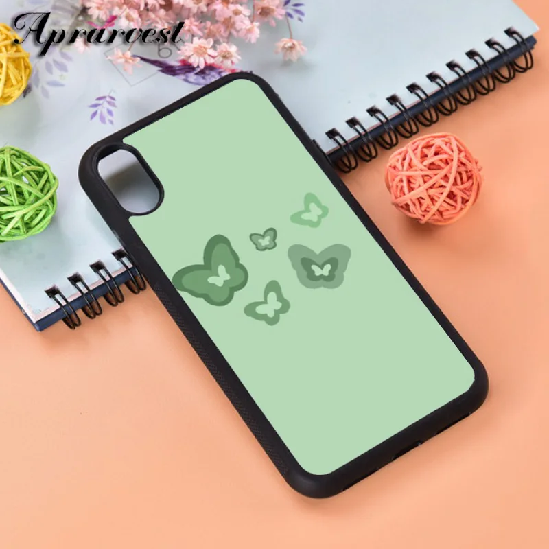 Aprarvest Silicone Rubber Phone Case Cover For iPhone 6 6S 7 8 PLUS X XS XR 11 12 MINI PRO MAX Mini Green Butterfly