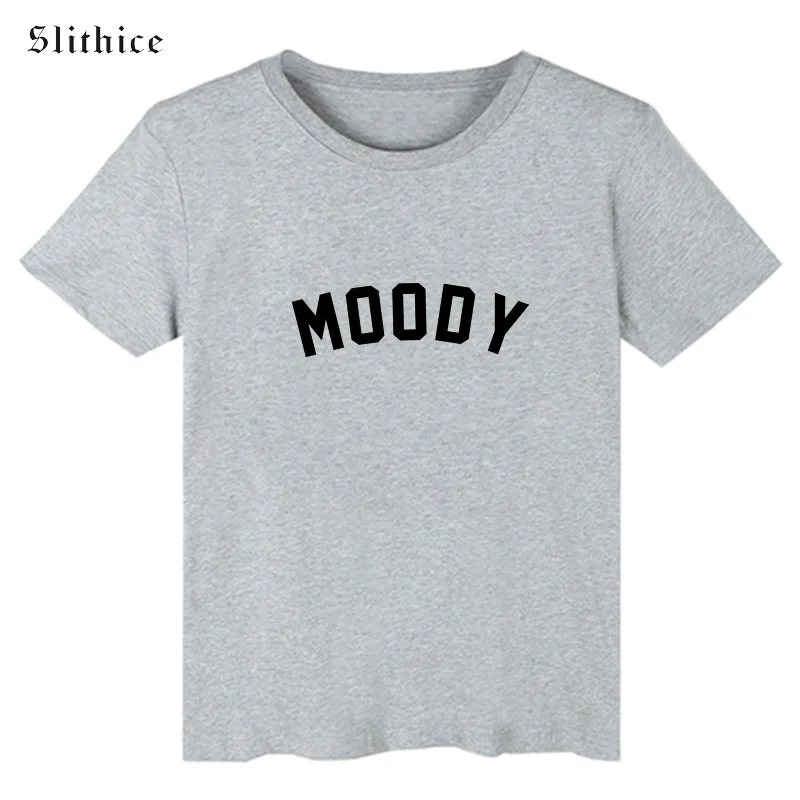 Slithice MOODY Letter Print T-shirt female shirts tumblr Casual Cotton Women Summer T-shirts tops for lady tees streetwear