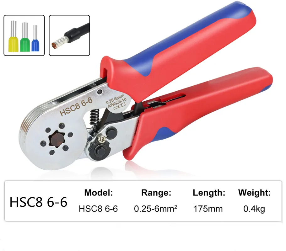 Tubular Terminal Crimping Tools Mini Electrical Pliers HSC8 6-4A/6-4 0.25-10mm² 23-7AWG 6-6 0.25-6mm² High Precision Clamp Sets