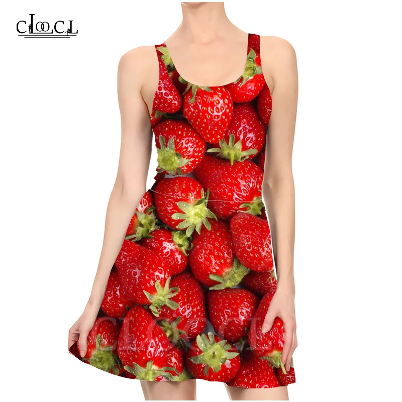 

CLOOCL New Fashion Fruit strawberry pattern Ladies Summer Trend Party Girls 3D Print Pattern Dress Sexy