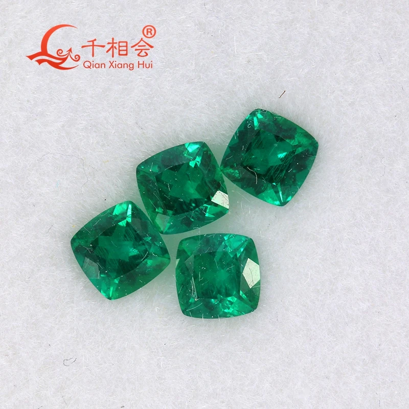 Green  4MM Cushion Shape Created Hydrothermal Muzo Emerald Loose Gemstone with Minor Cracks And Inclusions