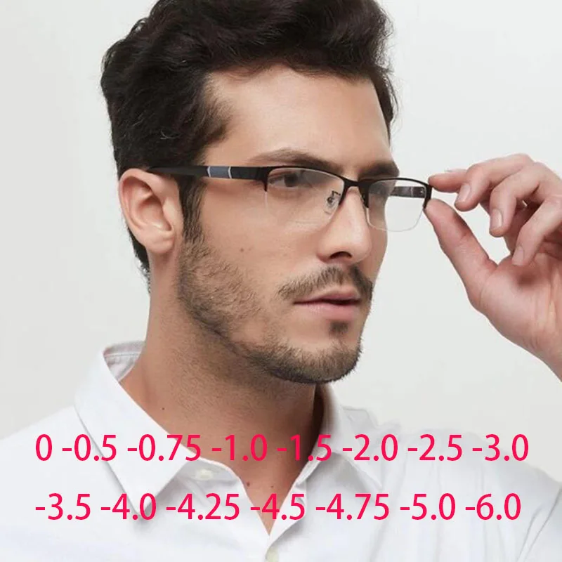 Half Metal Frame Nearsighted Glasses Unisex 1.56 Aspherical Green Coated Prescription Myopia 0 -0.5 -1 -1.5 -2 -2.5 -3 -4 -5 -6