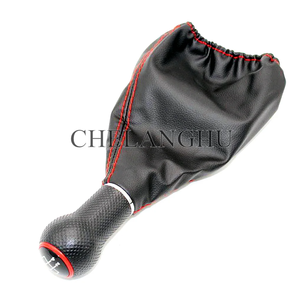 For Seat Arosa 1997 1998 1999 2000 2001 2002 2003 Car-Styling 5 Speed Car Gear Stick Shift Lever Knob Leather Boot And Red Line