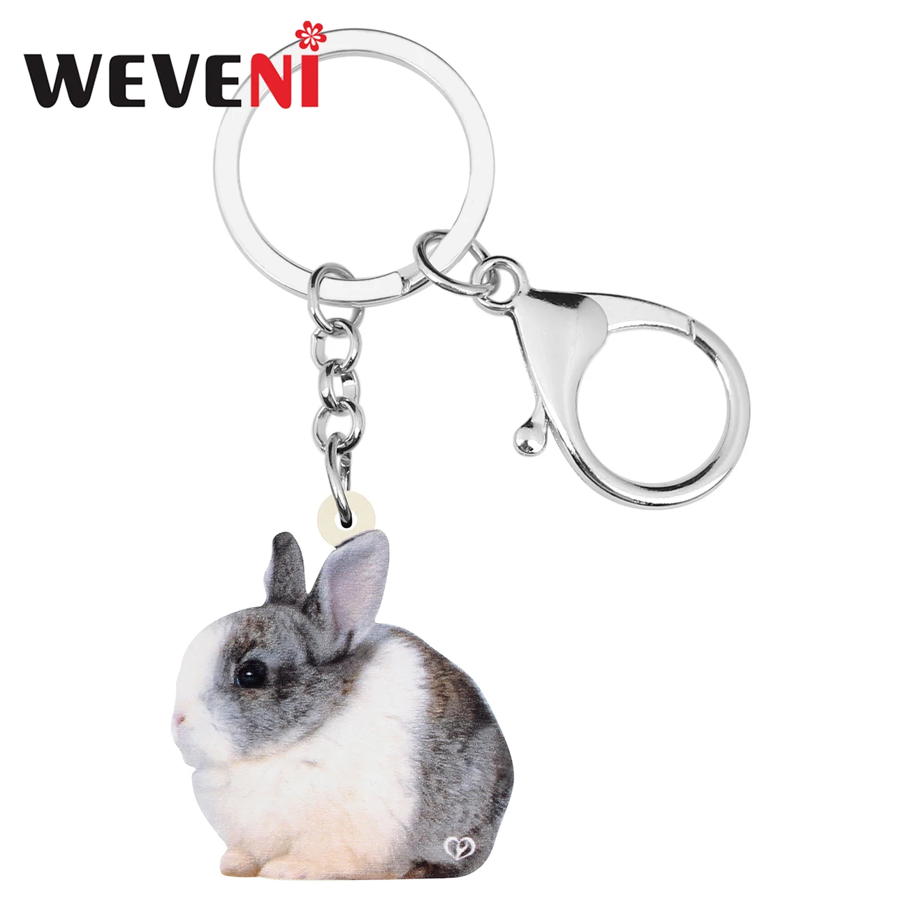 WEVENI Acrylic Gray Easter Hare Rabbit Bunny Keychains Pet Animal Keyring Jewelry For Women Kids Trendy Gifts Bag Car Decoration