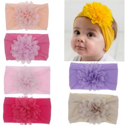 Diadema de gasa con flores para bebé, bandanas grandes con lazo para el pelo, turbante para niña recién nacida, envoltura para la cabeza, accesorios para el cabello para niños