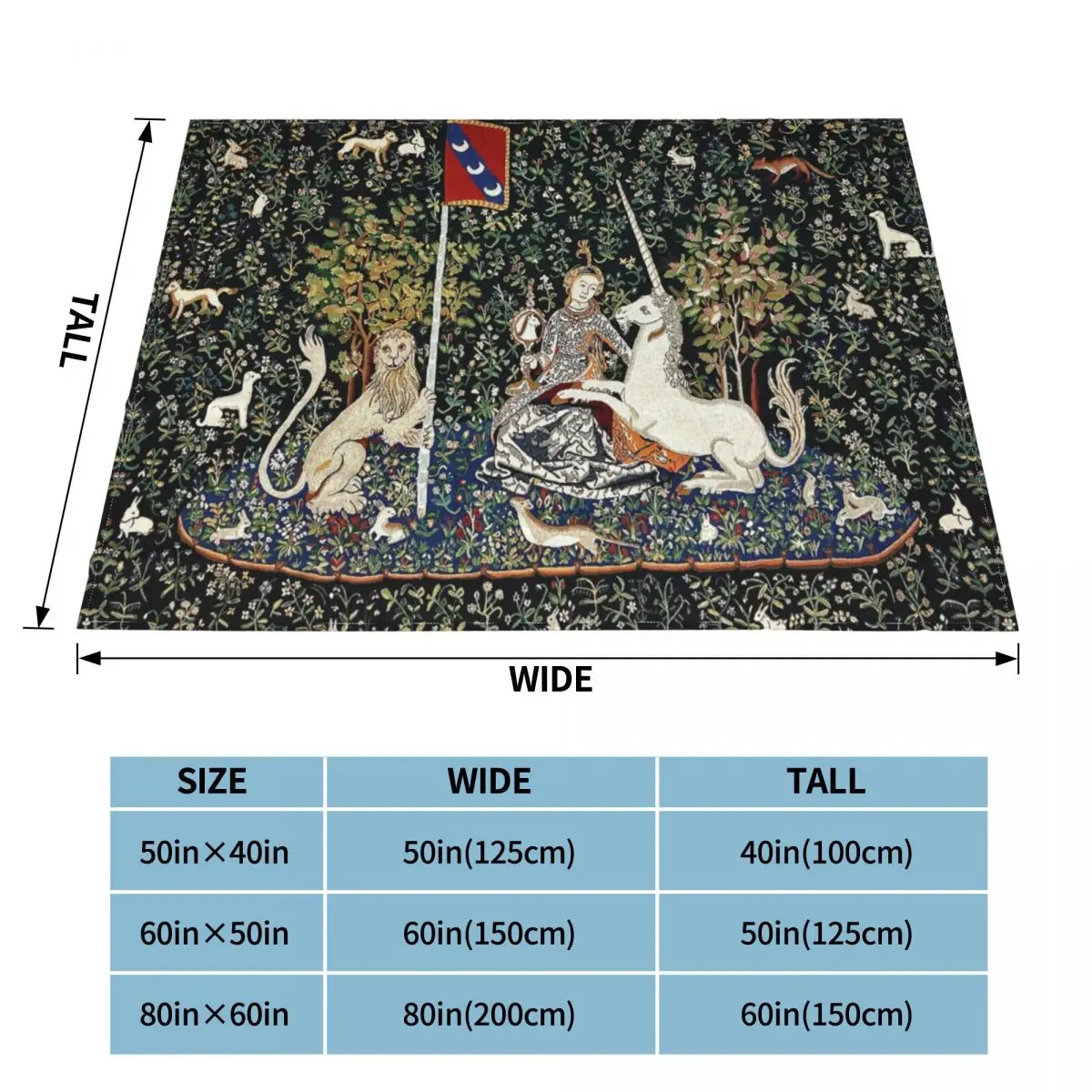 The Lady And The Unicorn Midnight Floral Knitted Blankets Fleece Medieval Renaissance Soft Throw Blanket for Bed Bedroom Quilt