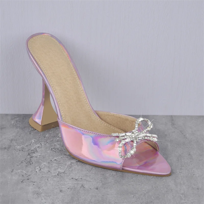 Onlymaker Summer Concise Sandals Pointed Peep Toe Crystal Butterfly-knot Transparent Strange Style Exquisite High Heels