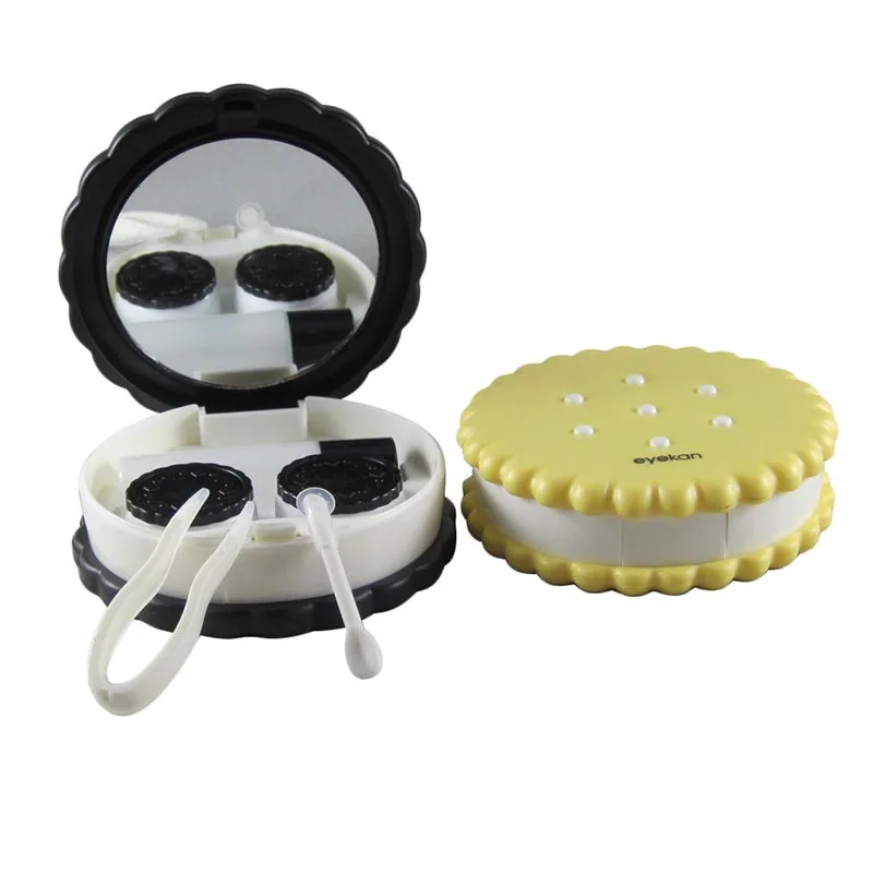 Unisex Biscuit Design Contact Lens Box Carry Holder Container Cleaning Stick Lens Tweezers/ Forceps Lens Solution Container 8057