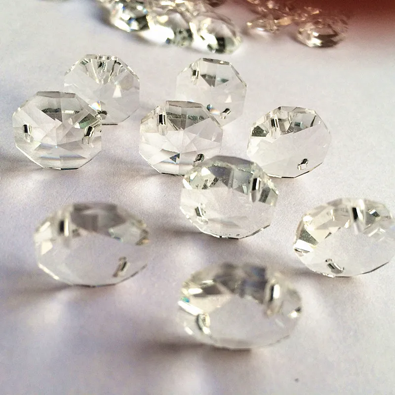 Top Quality 14mm Clear 200pcs K9 Crystal Octagon Bead In 2Holes Diy Wedding & Home Decoration Glass Accessories Chandelier Parts