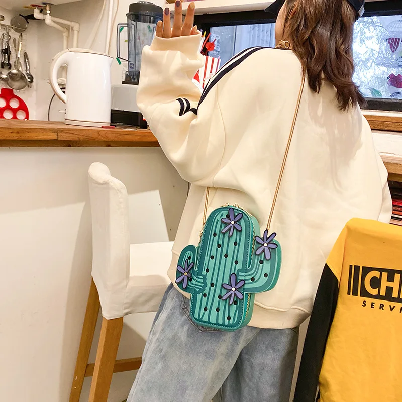 Fun Cactus Shape Cute Girl Crossbody Bag Fashion Women Purses and Handbags Chain Strap Unique Shoulder Bag Casual Clutch 2021