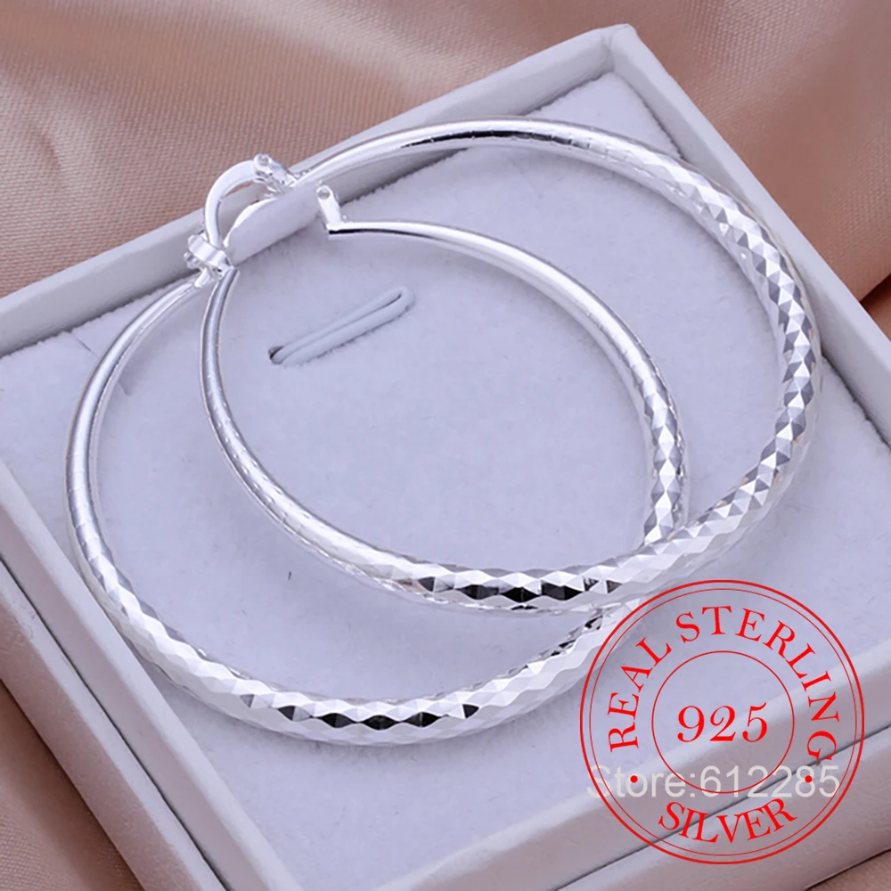 New Fashion Romantic Prismatic Pattern Earring 5.1cm 925 Sterling Silver Large Circle Hoop Earrings For Women Best Gift