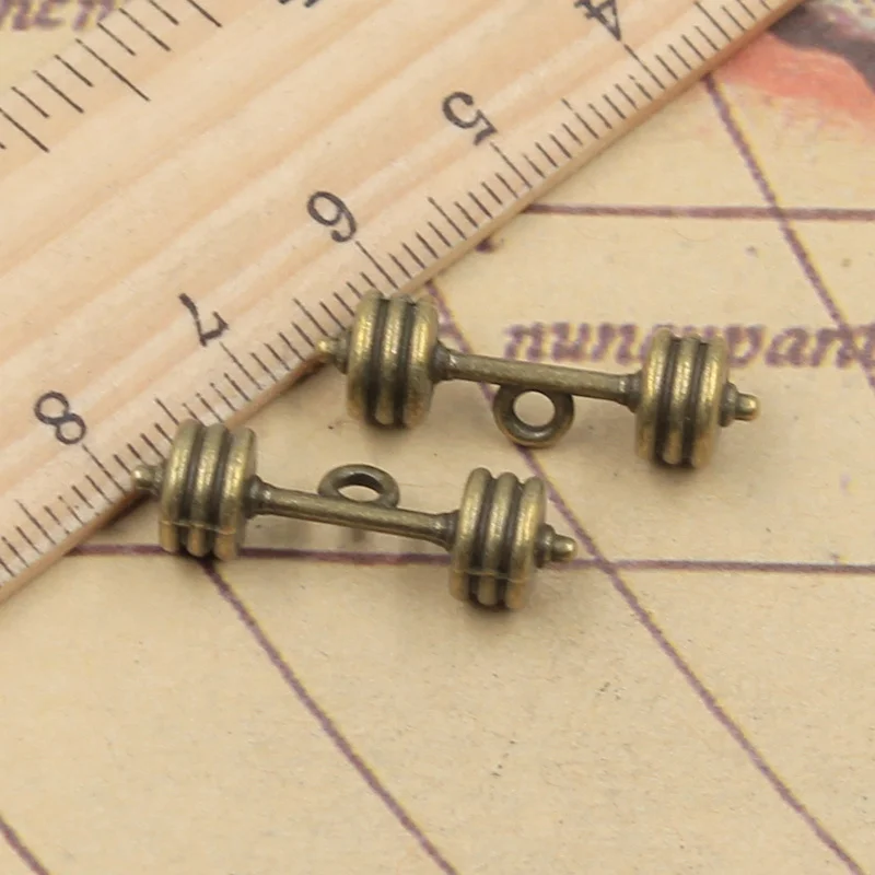 12pcs Charms Fitness Equipment Barbell 25x7x7mm Tibetan Bronze Silver Color Pendants Crafts Making Findings Antique DIY Jewelry