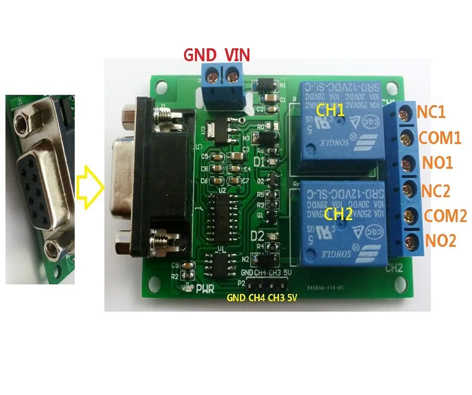 DC 12V PC Computer USB RS232 DB9 RS485 UART Remote Control Switch Board For Smart Home 2 CH Serial Port Relay Module