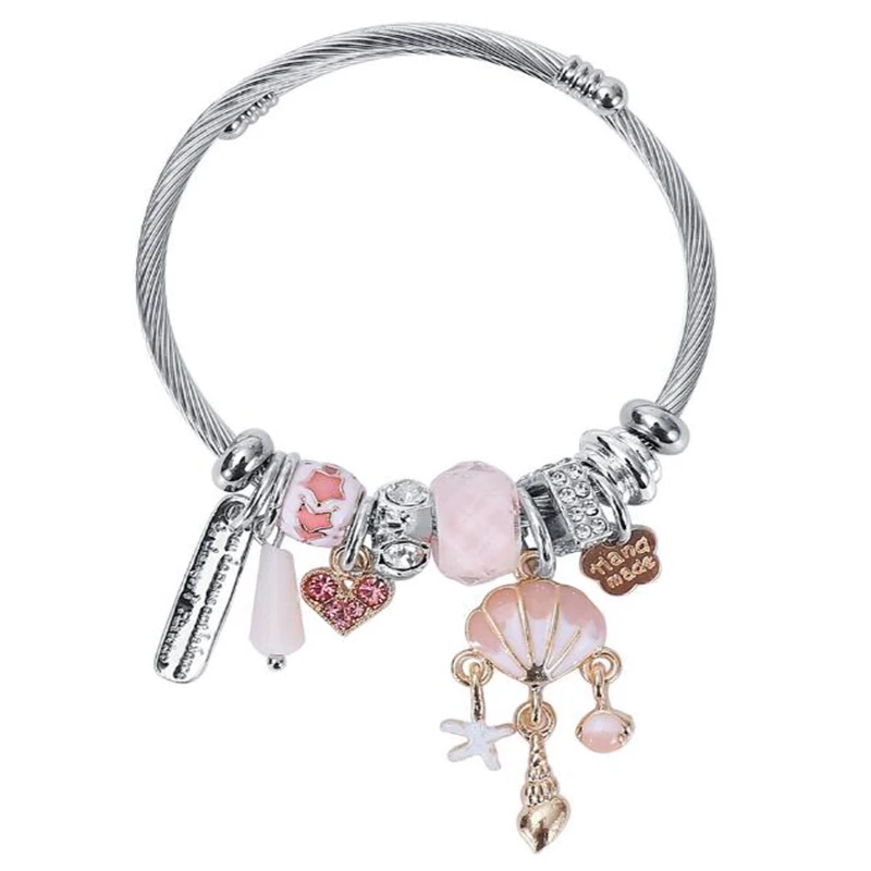 Fashion Shell Shape Charm Bracelet DIY Style  Lady Jewelry High Quality Open Size Stainless Steel Bracelet