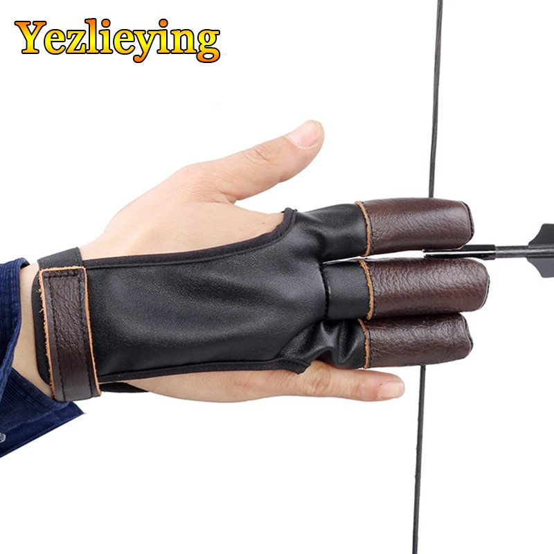 Archery Hunting Compound bow 3 Finger Protection Gloves Cowhide Hand  Protective Gloves Archery Accessories