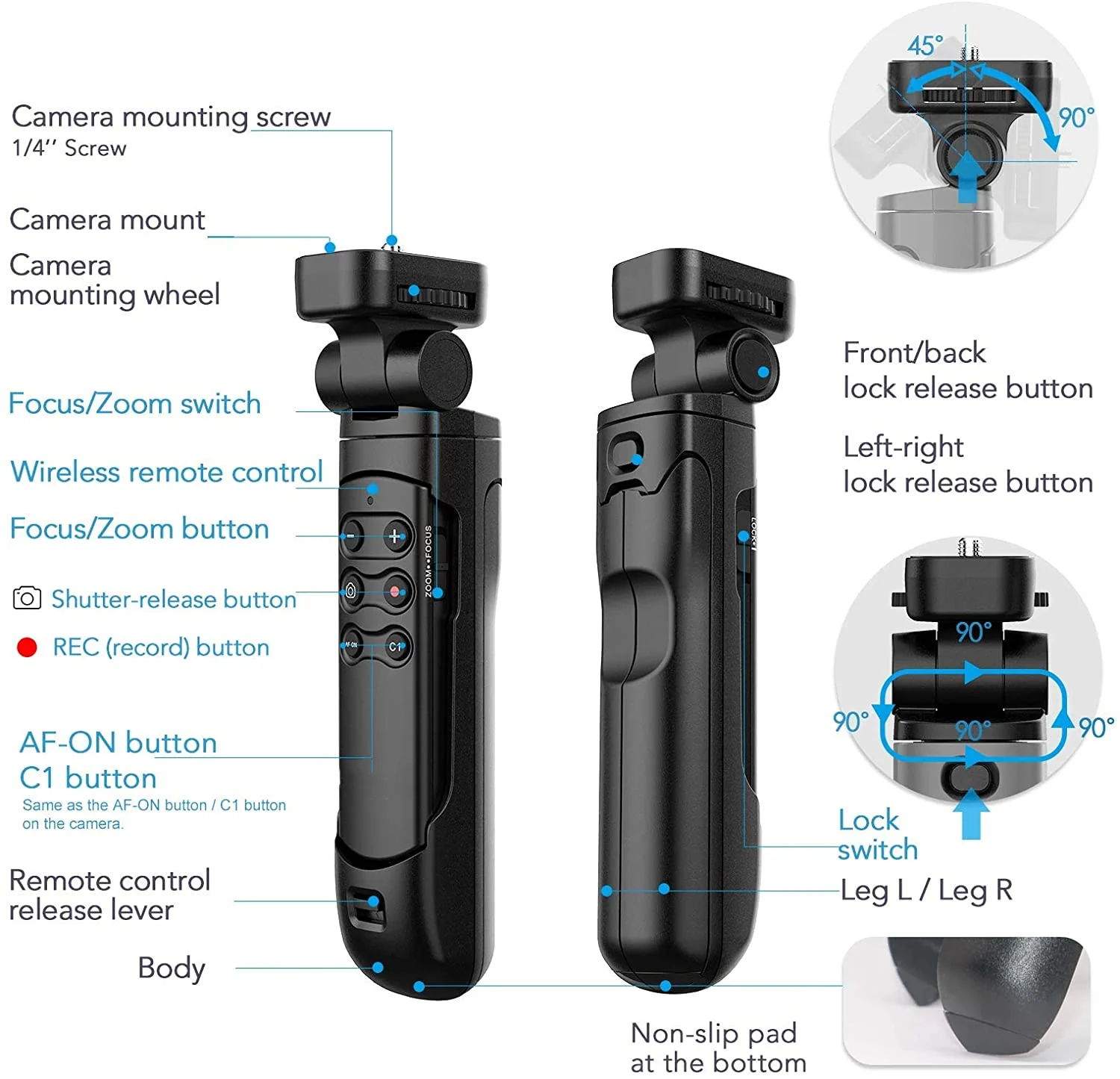 Wireless Remote Control Grip Tripod YouTube TikTok Vlogging Shoot for Sony ZV-E10 ZV-E1 ZV-1F A6400 A6100 A9II A1 A7C A7IV A7RV