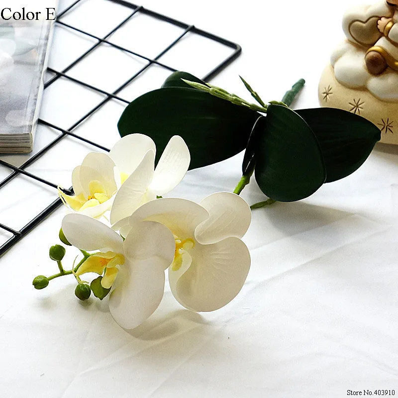 4Heads/branch Orchid mini branch with stem leaves Artificial Flowers Butterfly Orchid for Home Wedding Decoration flores