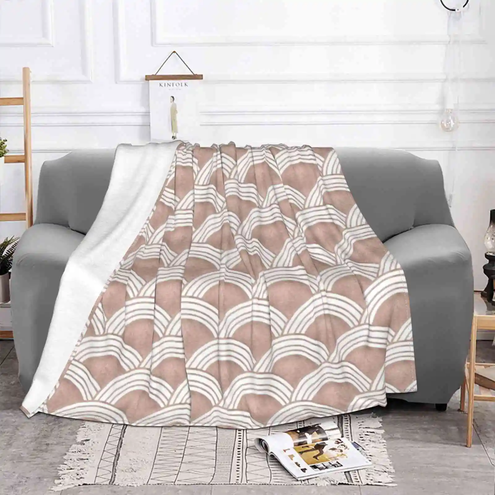 Japanese Wave Rose Gold Glam #1 #Decor #Art Air Conditioning Blanket Travel Portable Blanket Pattern Seigaiha Waves Rosegold