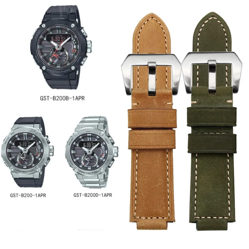 

Cow leather watchband for Casio G-SHOCK GST-B200 GST-B200D Series watches men's strap 24*16mm lug end black bracelet