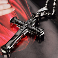 2024 New Male Crystal Cross Jesus Pendant Gold/Black/Blue Color Zirconia   Necklace Stainless Steel Jewelry