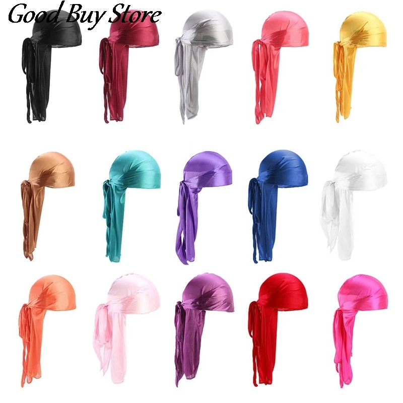 Long Tail Silk Scarf Muslim Turban Doo Rag Pirate Hat Durag Chemo Caps Skull Hat Headwear Women Men Bandana Headscarf Summer