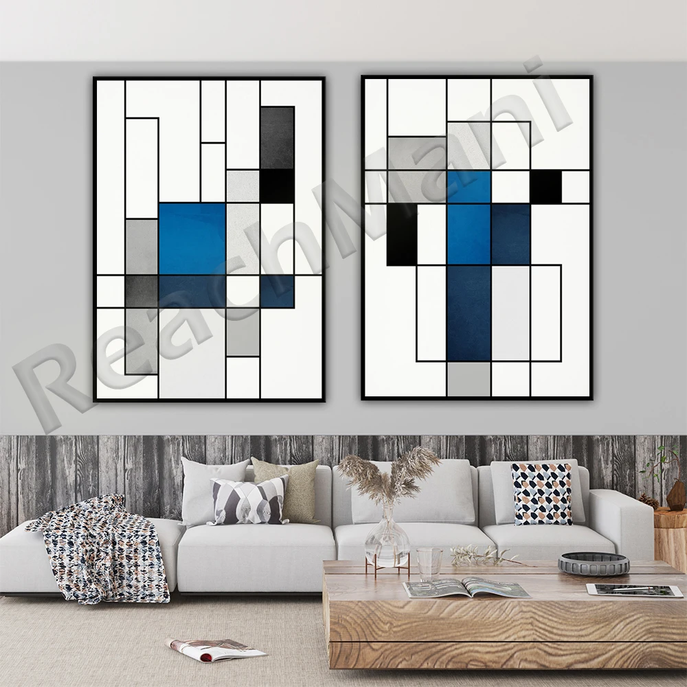 Abstract Geometric, Digital Art Prints, Extra Large Modern Wall Art, Minimalist Abstract, Blue Gray Black Geometric Art