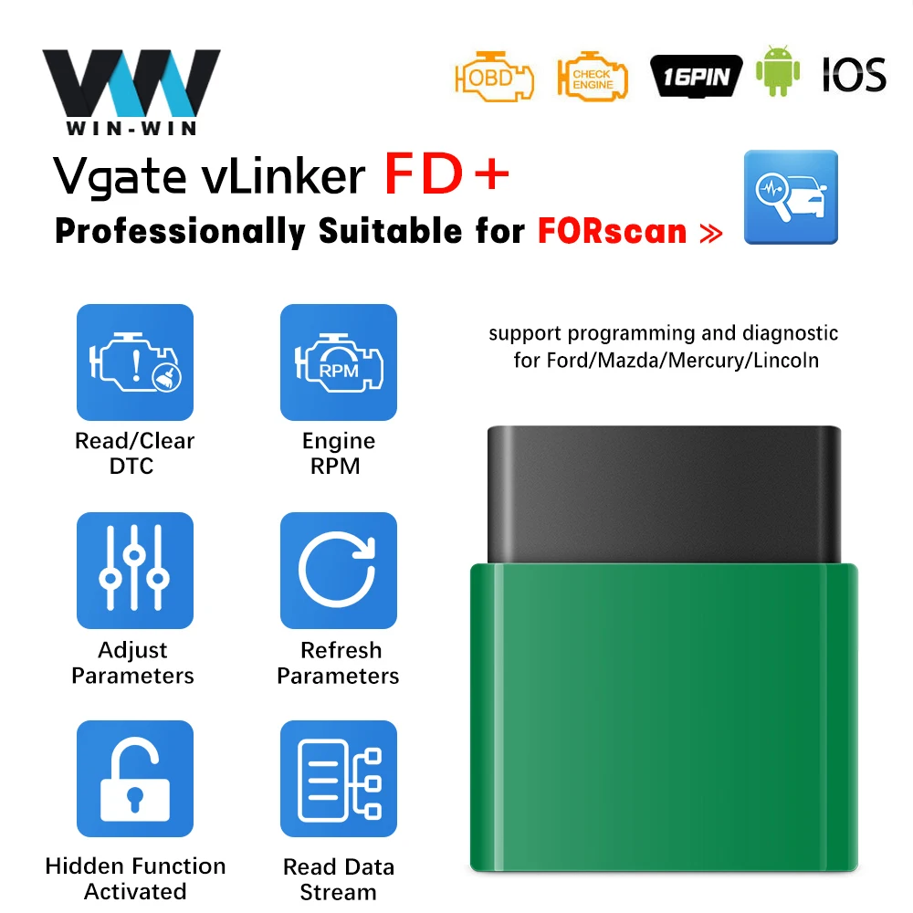 Vgate vLinker FD+ ELM327 V2.2 Forscan for ford Mazda OBDII Scanner ELM 327 Bluetooth OBD 2 OBD2 Car Diagnostic MS CAN Auto Tool