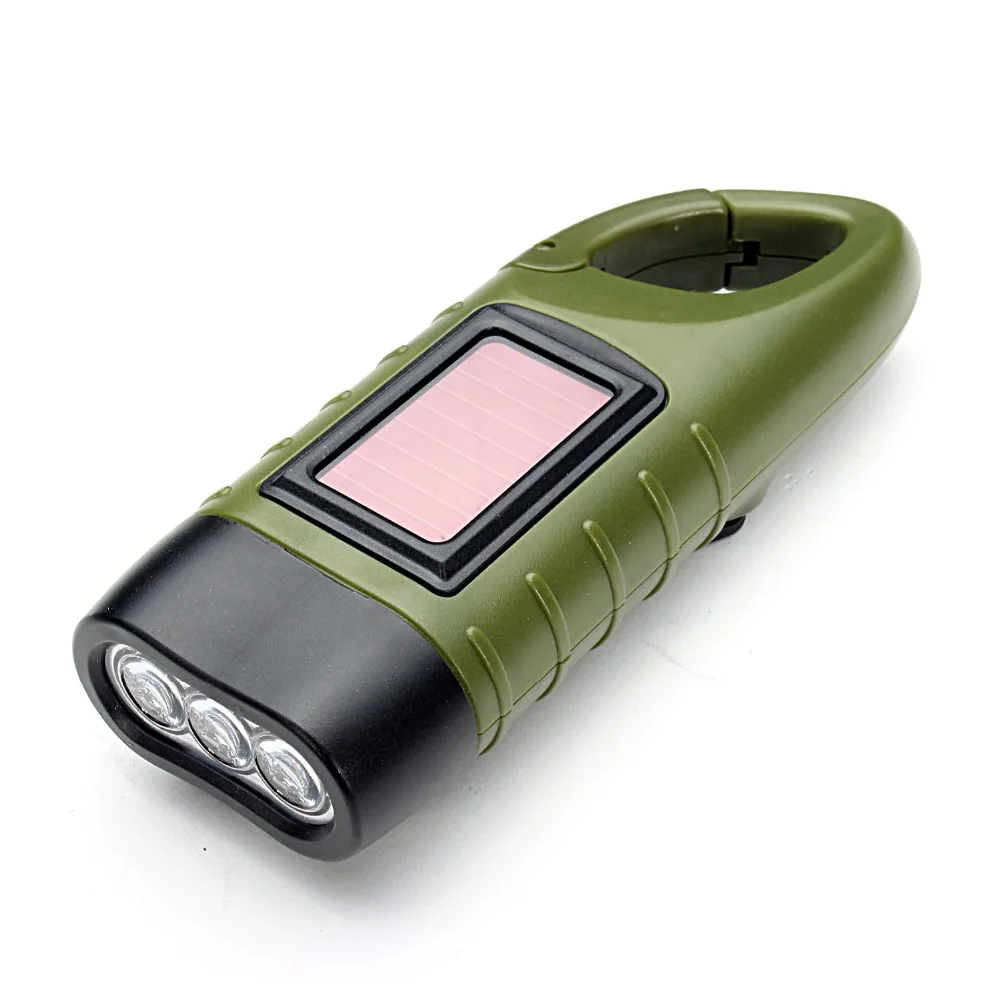 Mini Emergency Hand Crank Dynamo Solar Flashlight Rechargeable LED Light Lamp Charging Powerful Torch For Outdoor Camping