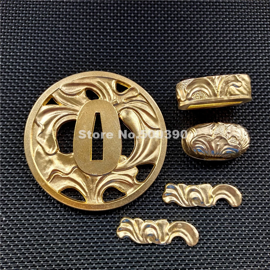 Wonderful Copper Brass Carved Guard TSUBA MENUKI FUCHI KASHIRA For Japanese Sword Samurai Katana Ninja