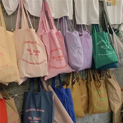 Sac en toile imprimé lettres françaises pour femmes, sac à provisions fin grill, sac à soupe femme, sac à main fourre-tout, sac initié d'été pour fille, Ofr Paris