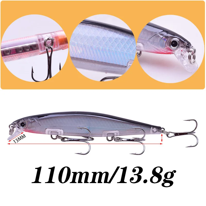 Proleurre Fishing Lures 11cm 13.8g Sinking Minnow Wobblers Plastic Artificial Baits With Hook for Bass Pike Carp Swimbait Tackle