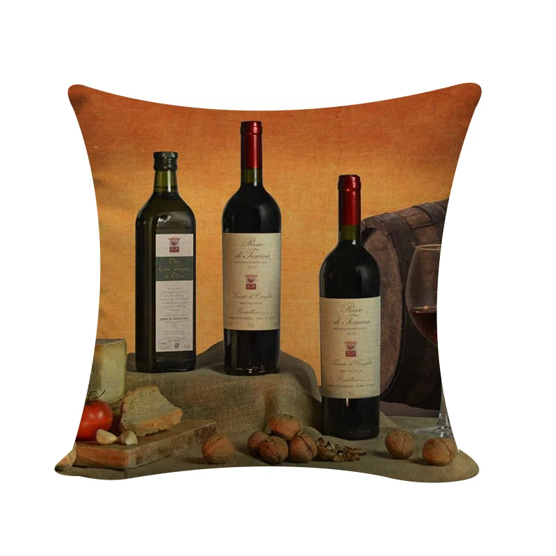 Classical Style Home Living Room Bar Dining Chair Sofa Seat Decor Cushion Cover Wine Bottle Grape Linen Print Throw Pillowcase