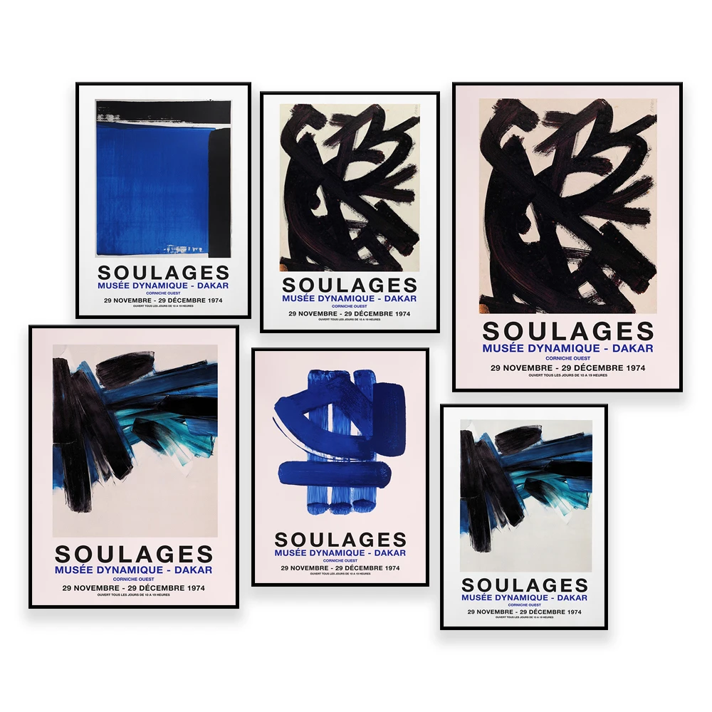 Pierre Soulages exhibition prints, modern abstract artist home decoration posters