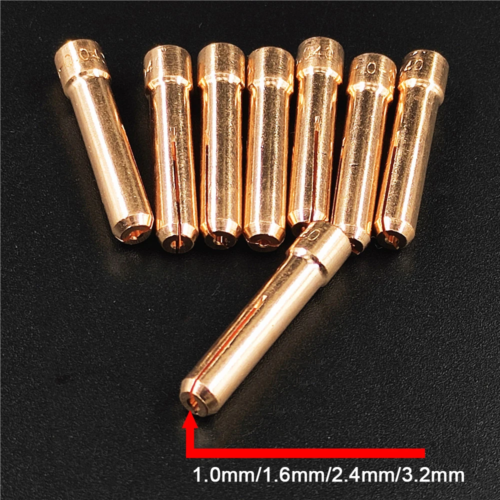 10N24S 2.4มม.1.0มม.,1.6มม.,3.2มม.TIG สั้น Collet เคล็ดลับสำหรับ WP17 18 26ไฟฉายเชื่อม TIG ชุด8ชิ้น