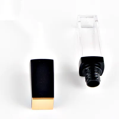 Gold Black Square Makeup Liquid Empty Lipstick Lip Gloss Tubes High Quality Transparent Cosmetic Packaging Container