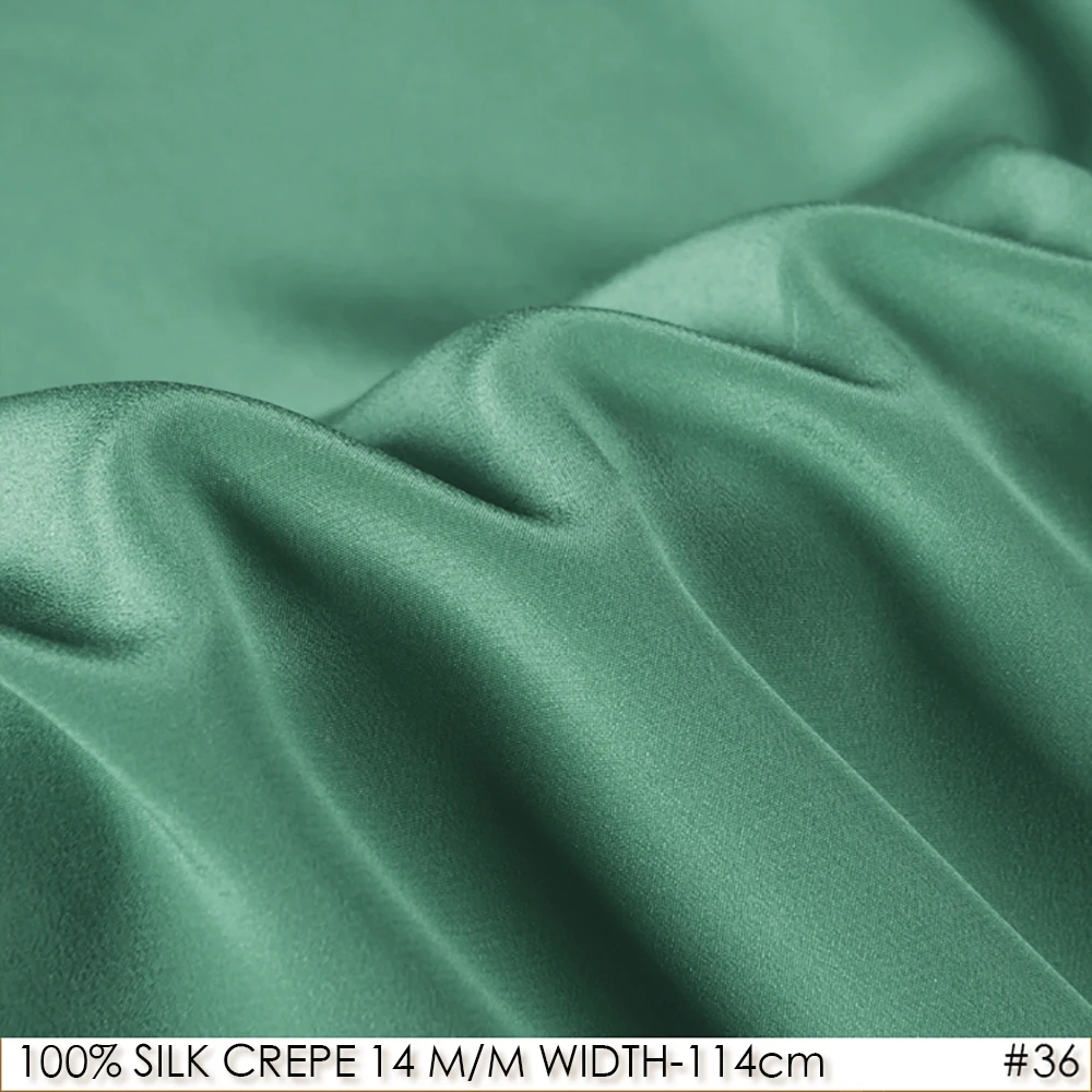 SILK CREPE DE CHINE 114cm width 14momme/100% Pure Mulberry Silk Fabric/Batik Painting and Wedding Dress Sea Green Fabric NO36