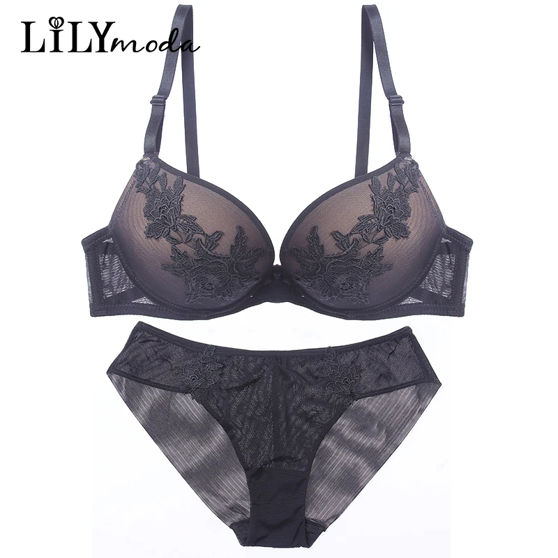 Women Bra Briefs Set Sexy Luxury Floral Embroidery Push Up Bra Panty Underwear Sets Female Lingerie Brassiere Seamless Panties