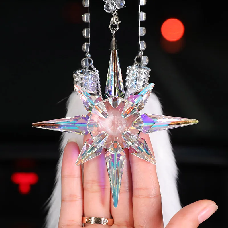 Exquisite Colorful Crystal Snowflakes Car Pendant Charms Ornament Chandelier Sun Catcher Hanging Christmas Decoration Gift