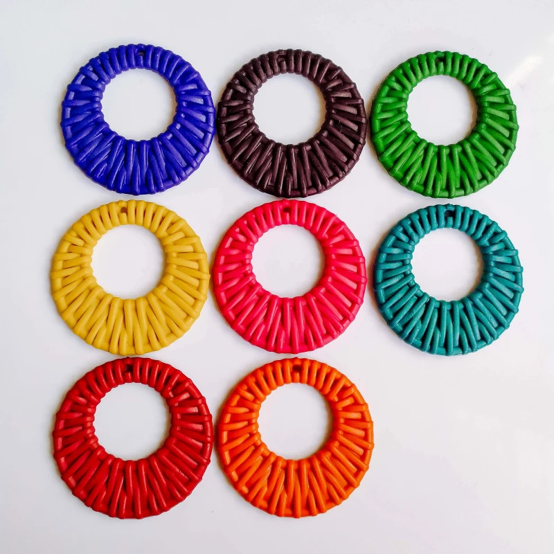 Acrylic Plastic Circle Imitation Weave Pendant Accessories Eardrop Necklace Charms Jewelry Finding Diy Material 10pcs KP2605