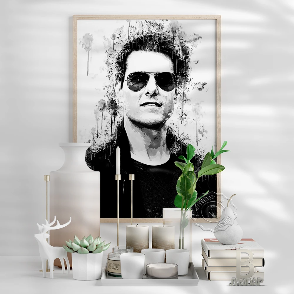 Tom Cruise Black White Printing Poster, American Actor Watercolor Handsome Man Sketch Art Prints, Nordic Minimalism Home Decor