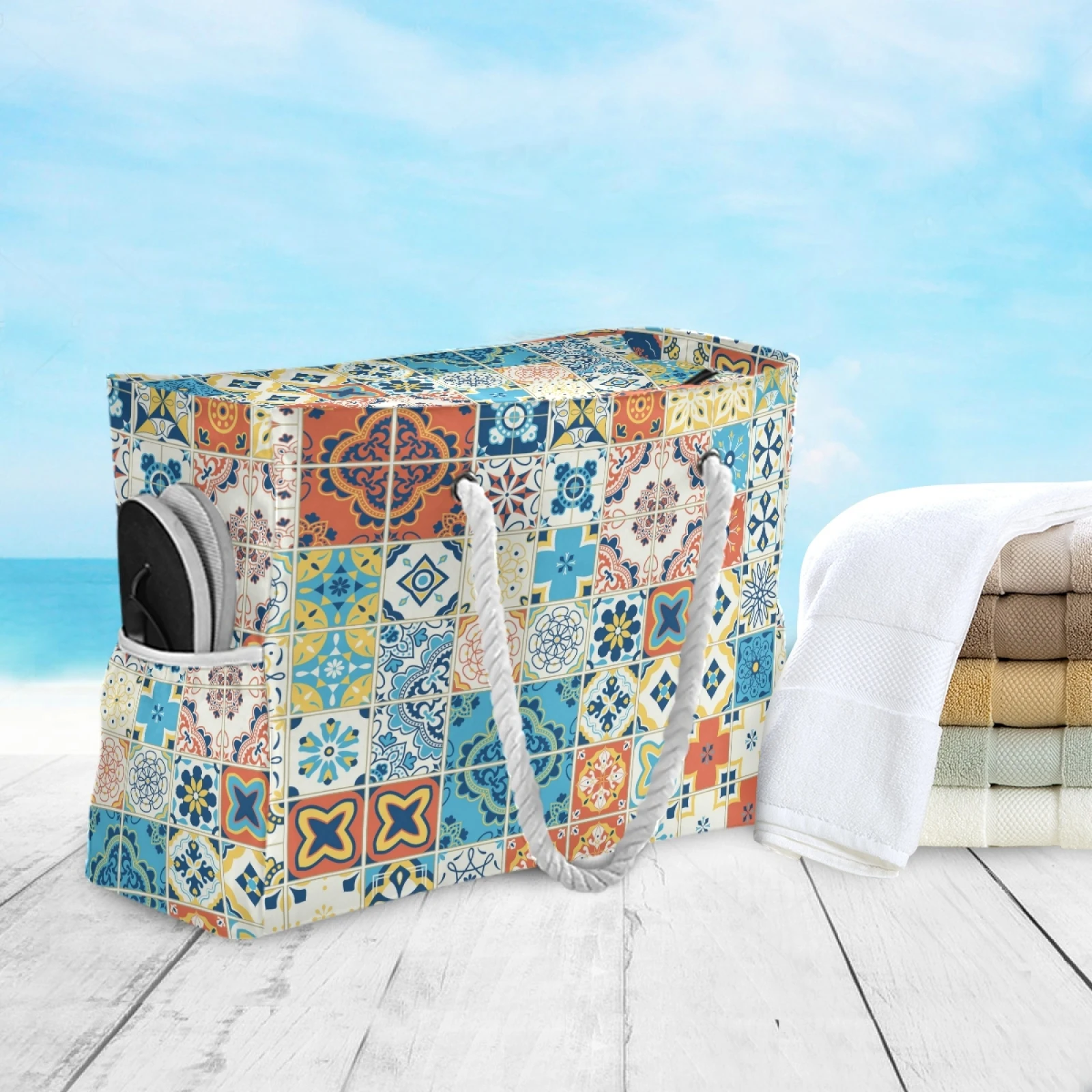 Imagem -05 - Bolsa de Praia Mulher à Prova Impermeável Água Estilo Mediterrâneo Patterntote Bolsas Verão Grande Topo-alça Bolsas Holográfica Bolsa de Náilon