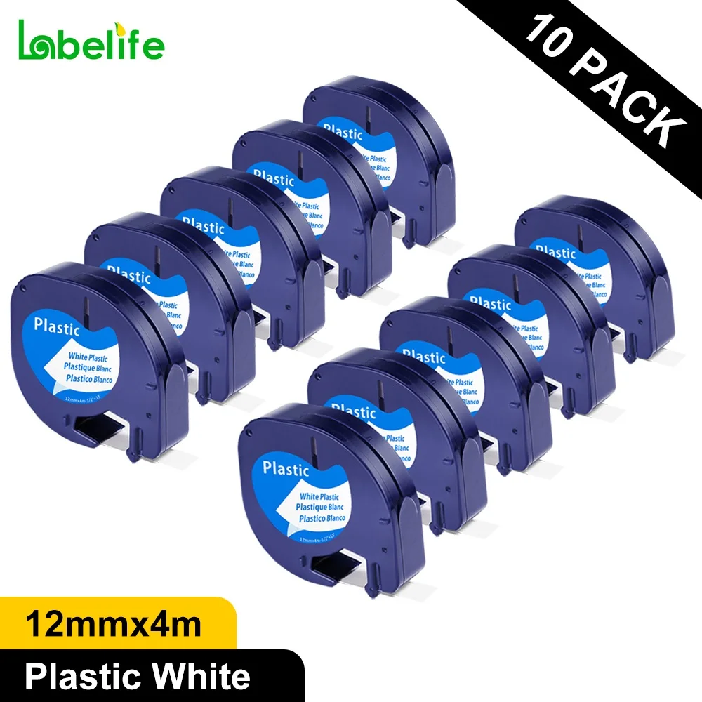 10PK 91201 Compatible for DYMO LetraTag Plastic Tape Black on White 12mm*4m LT91331 12267 91200 16951 91203  for LT-100H LT-100T