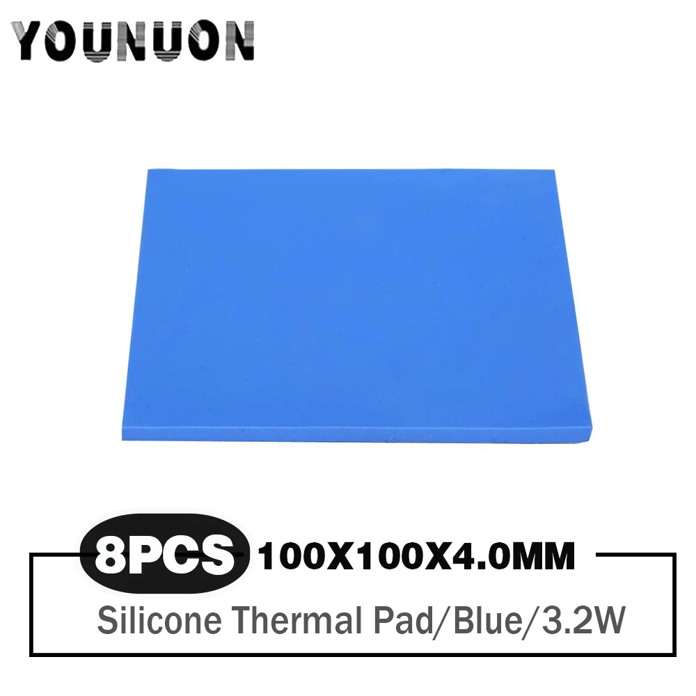 8 Pieces Durable Silicone 100mmx100mmx4mm Thermal Pad GPU CPU Heatsink Cooling Conductive Silicone Pad